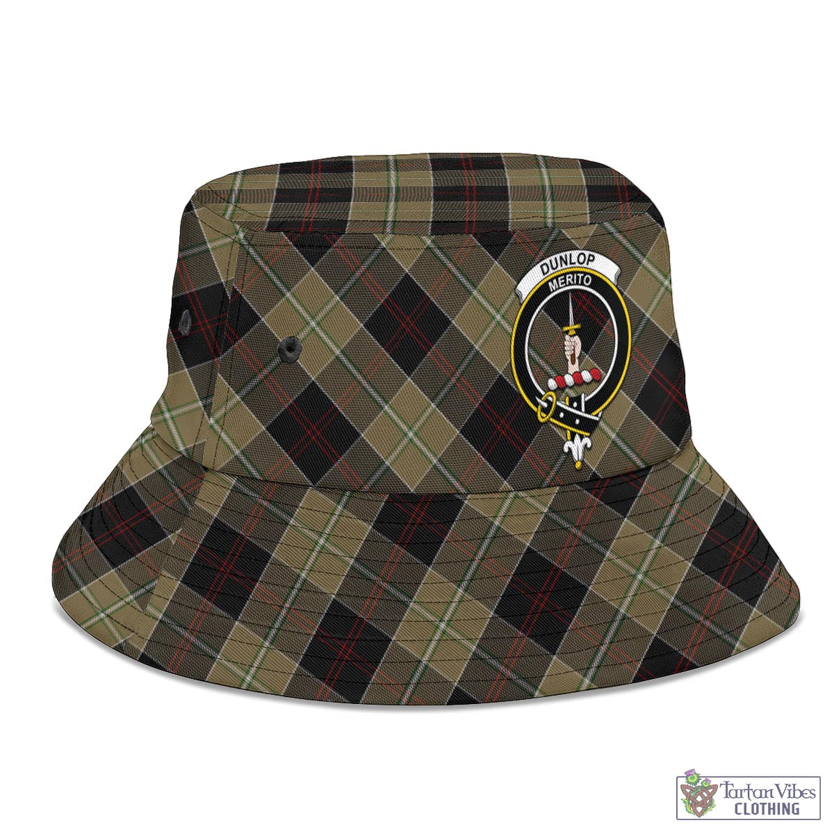 Tartan Vibes Clothing Dunlop Hunting Tartan Bucket Hat with Family Crest