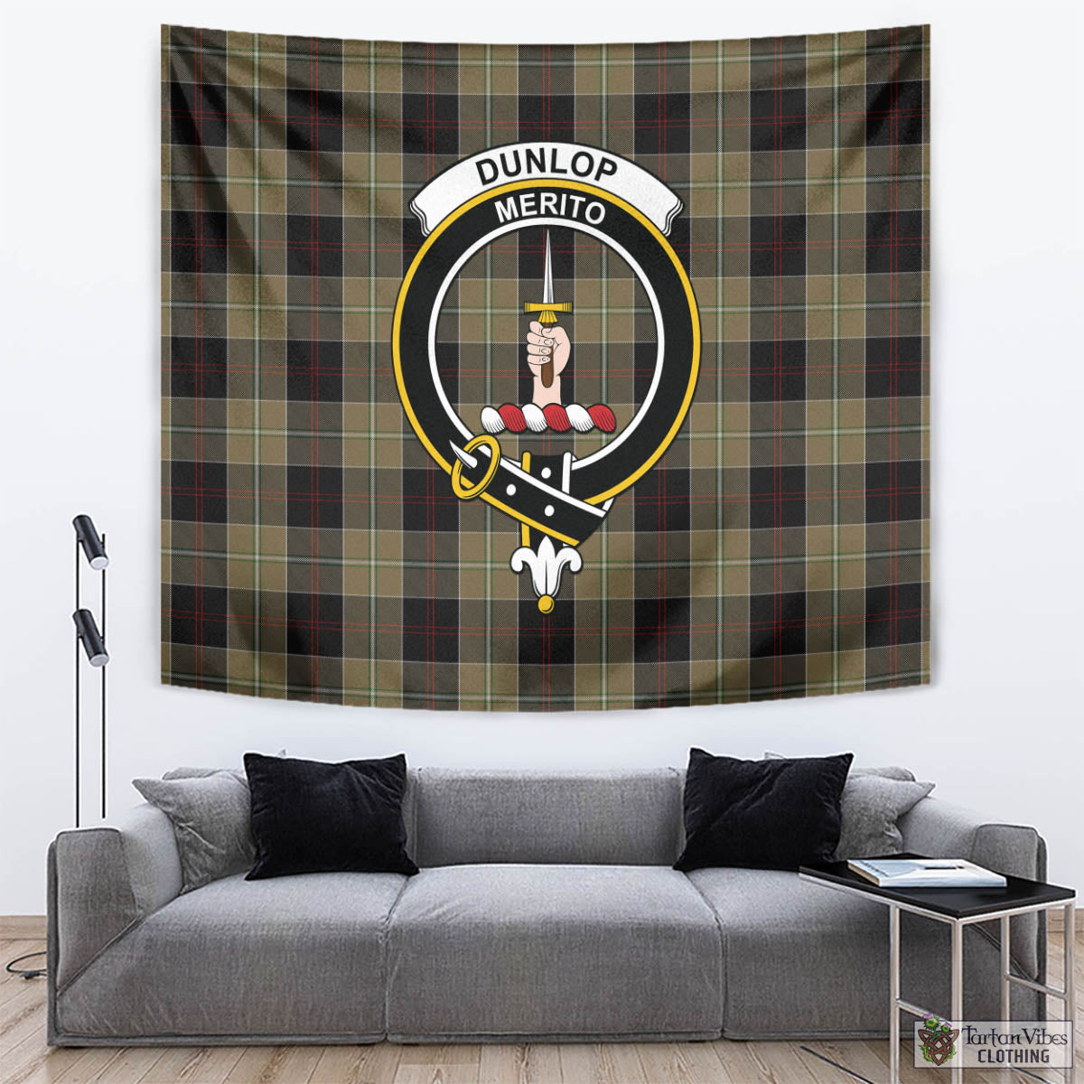 Dunlop Hunting Tartan Tapestry Wall Hanging and Home Decor for Room with  Family Crest