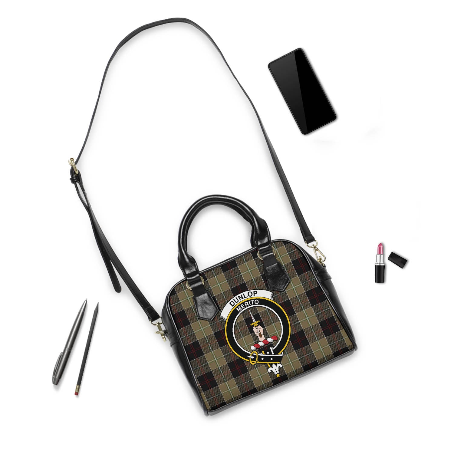 Dunlop Hunting Tartan Shoulder Handbags with Family Crest - Tartanvibesclothing