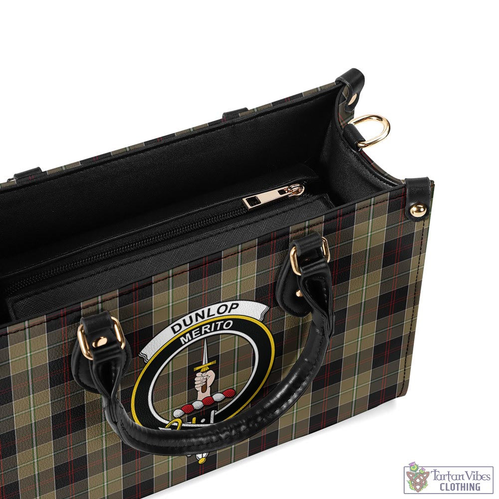 Tartan Vibes Clothing Dunlop Hunting Tartan Luxury Leather Handbags with Family Crest