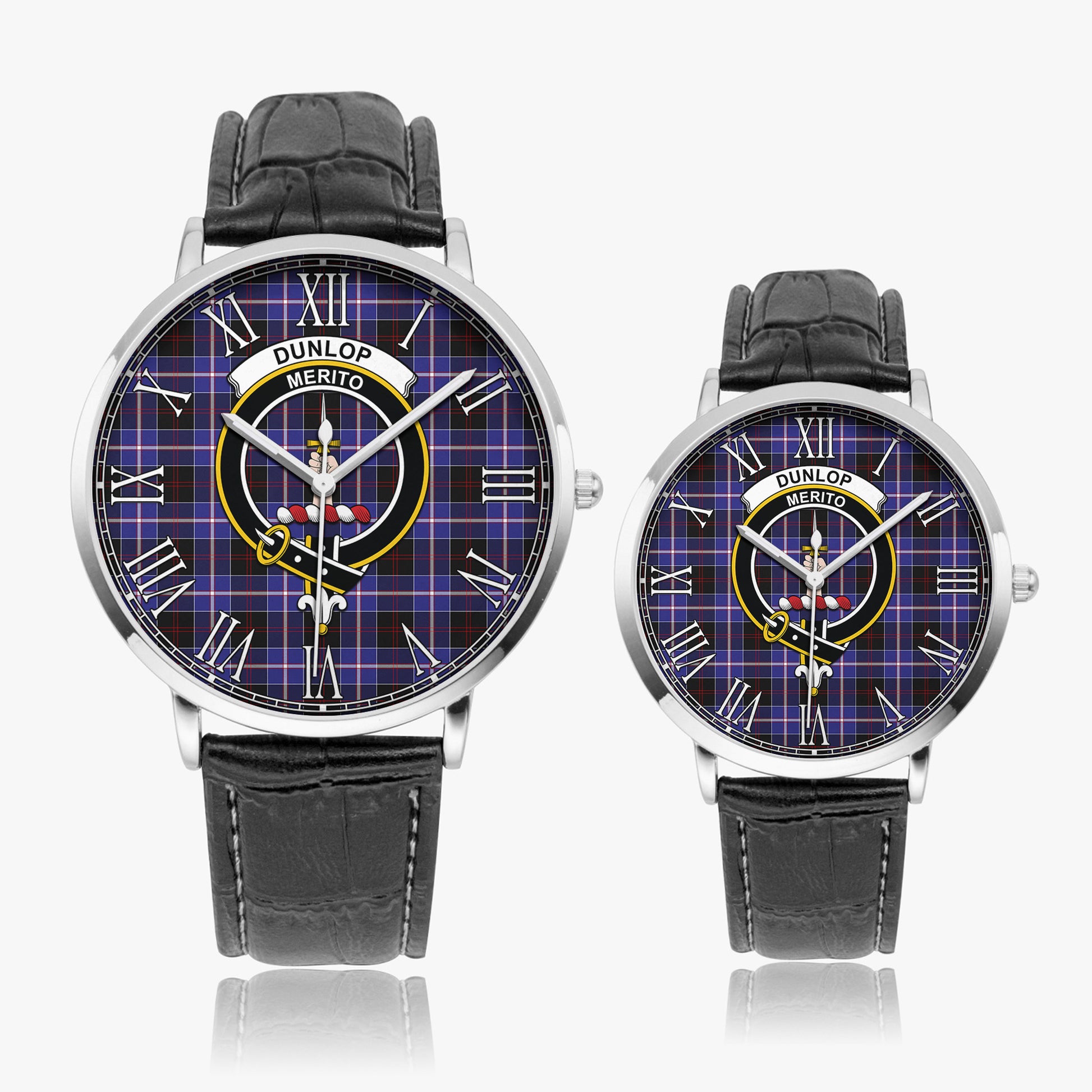 Dunlop Modern Tartan Family Crest Leather Strap Quartz Watch - Tartanvibesclothing