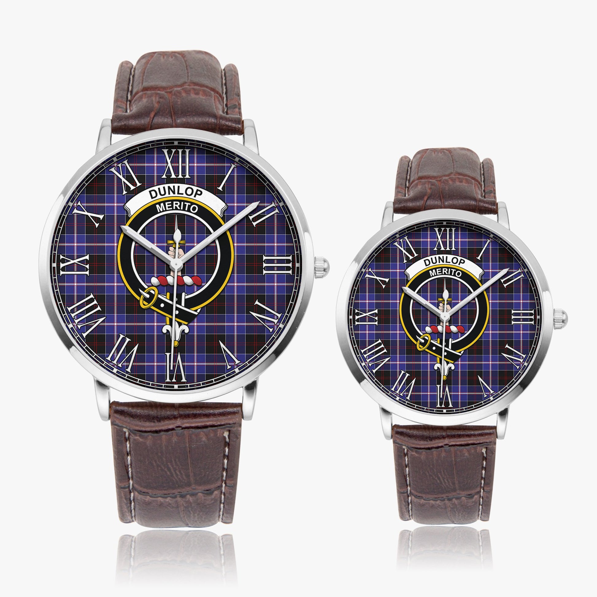 Dunlop Modern Tartan Family Crest Leather Strap Quartz Watch - Tartanvibesclothing