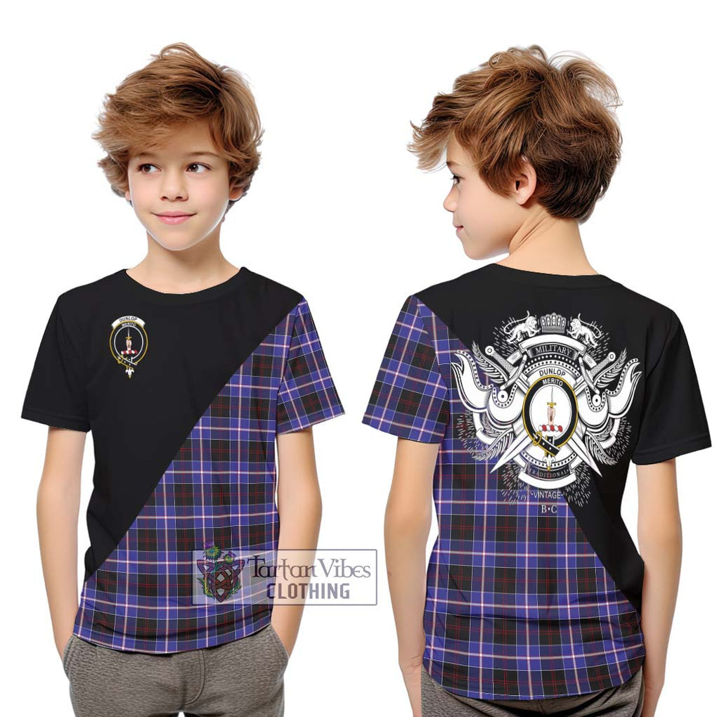 Dunlop Modern Tartan Kid T-Shirt with Family Crest and Military Logo Style Youth XL Size14 - Tartanvibesclothing Shop