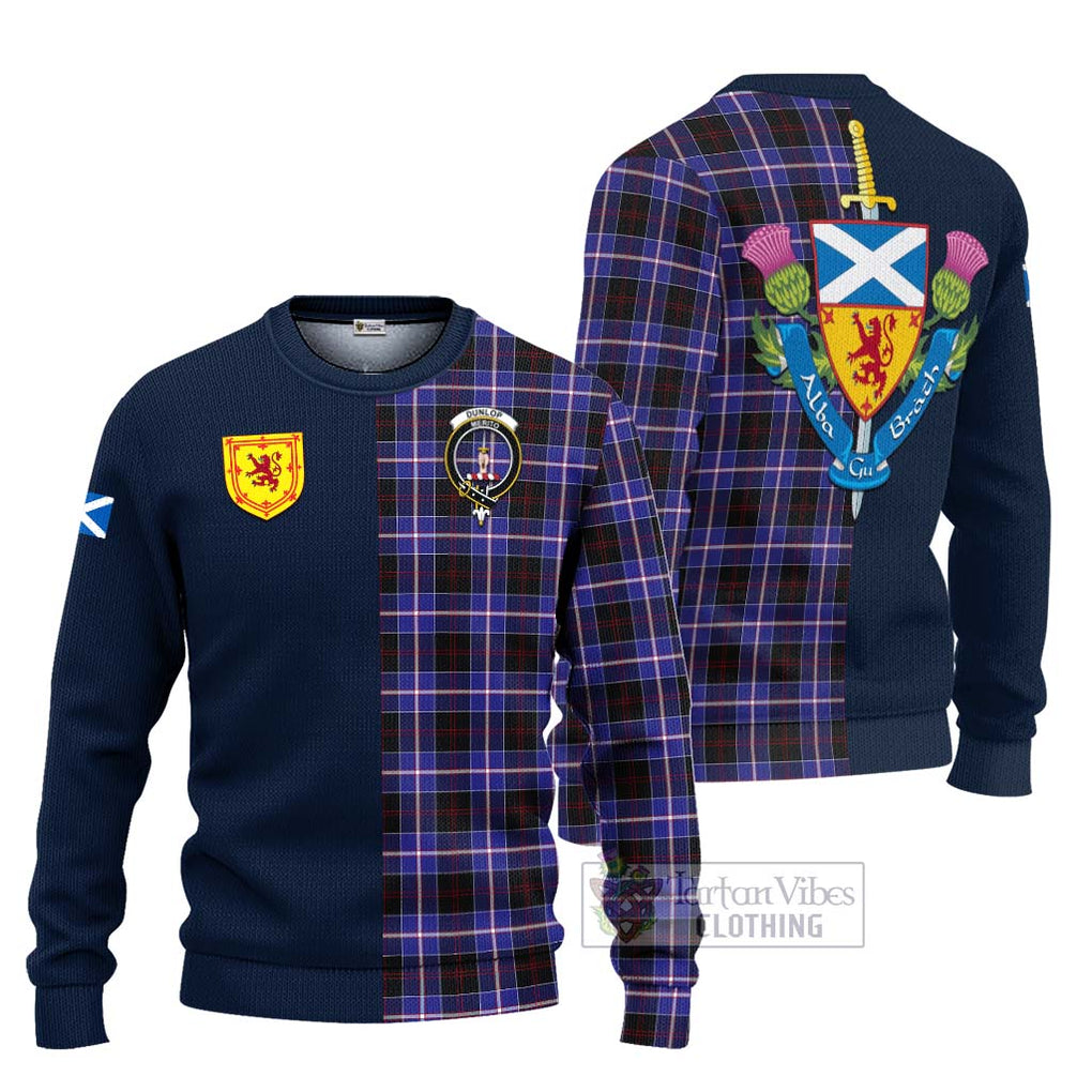 Tartan Vibes Clothing Dunlop Modern Tartan Knitted Sweater with Scottish Lion Royal Arm Half Style