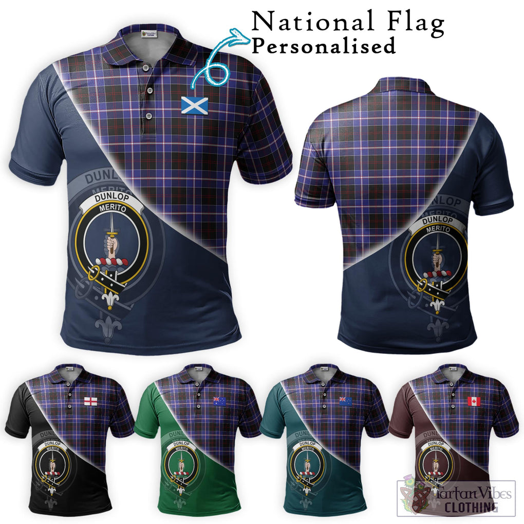 Dunlop Modern Tartan Polo Shirt with Personalised National Flag and Family Crest Half Style Maroon - Tartanvibesclothing Shop