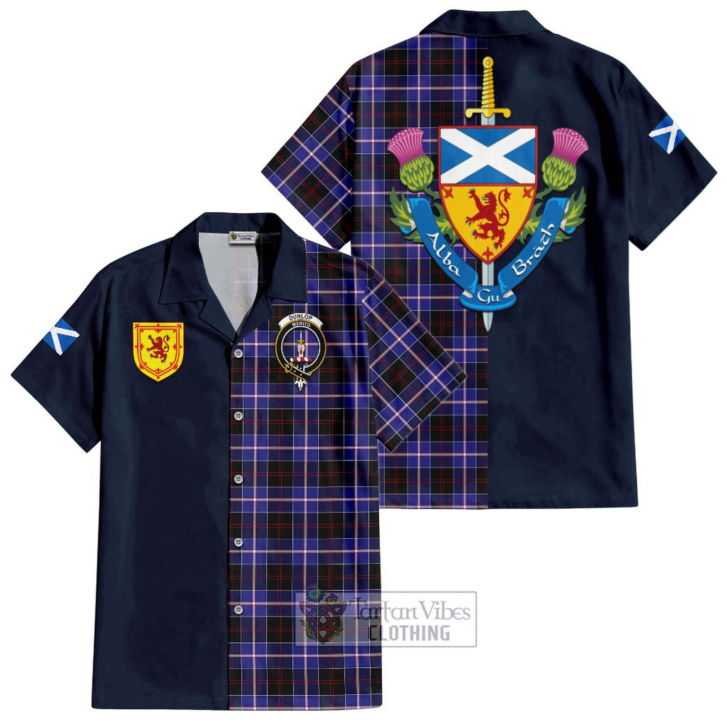 Tartan Vibes Clothing Dunlop Modern Tartan Short Sleeve Button Shirt with Scottish Lion Royal Arm Half Style