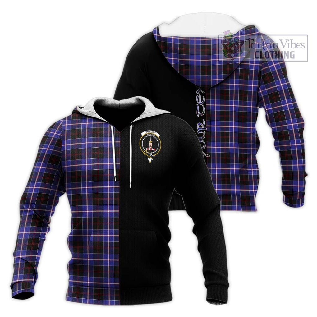 Dunlop Modern Tartan Knitted Hoodie with Family Crest and Half Of Me Style Unisex Knitted Pullover Hoodie - Tartanvibesclothing Shop