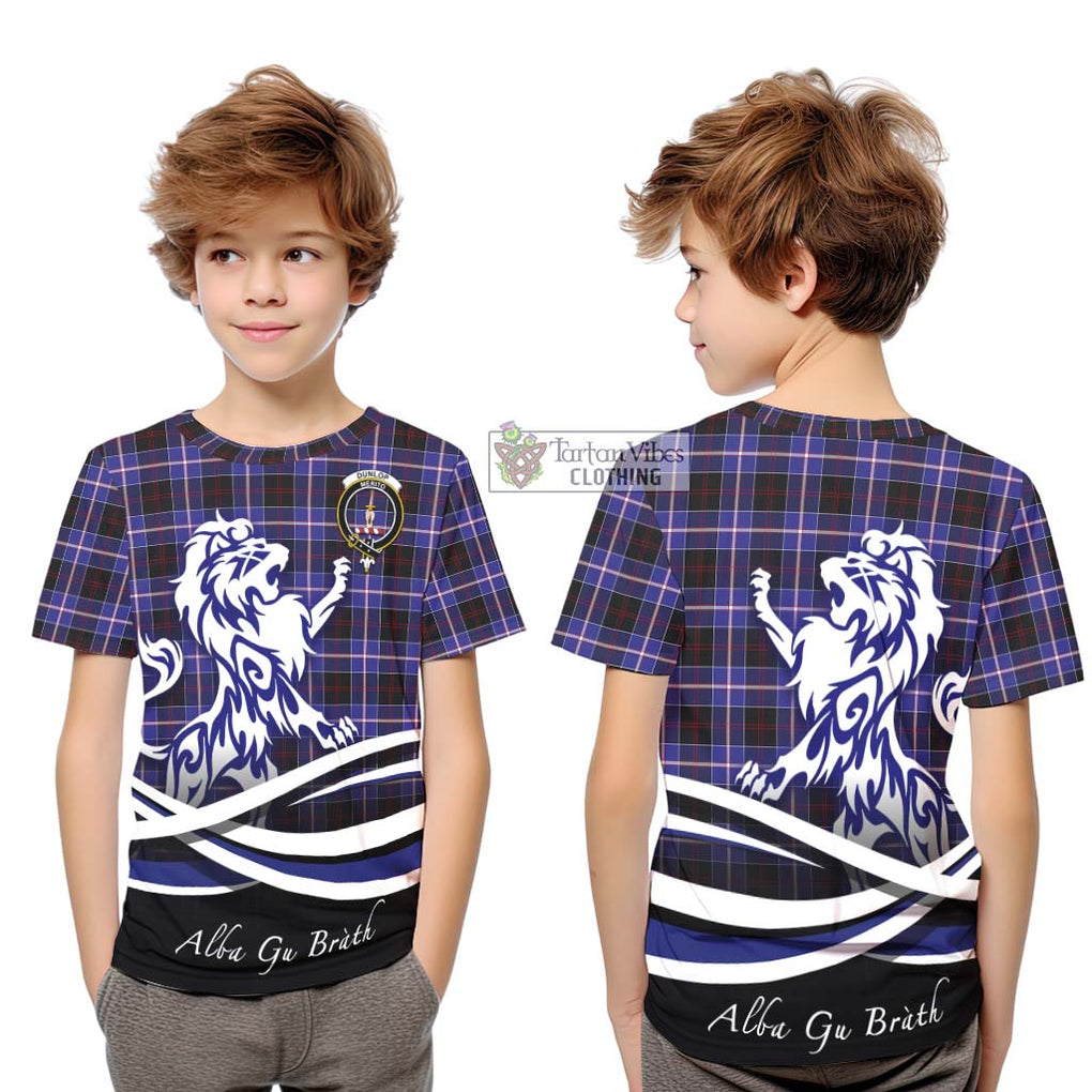 Dunlop Modern Tartan Kid T-Shirt with Alba Gu Brath Regal Lion Emblem Youth XL Size14 - Tartanvibesclothing Shop