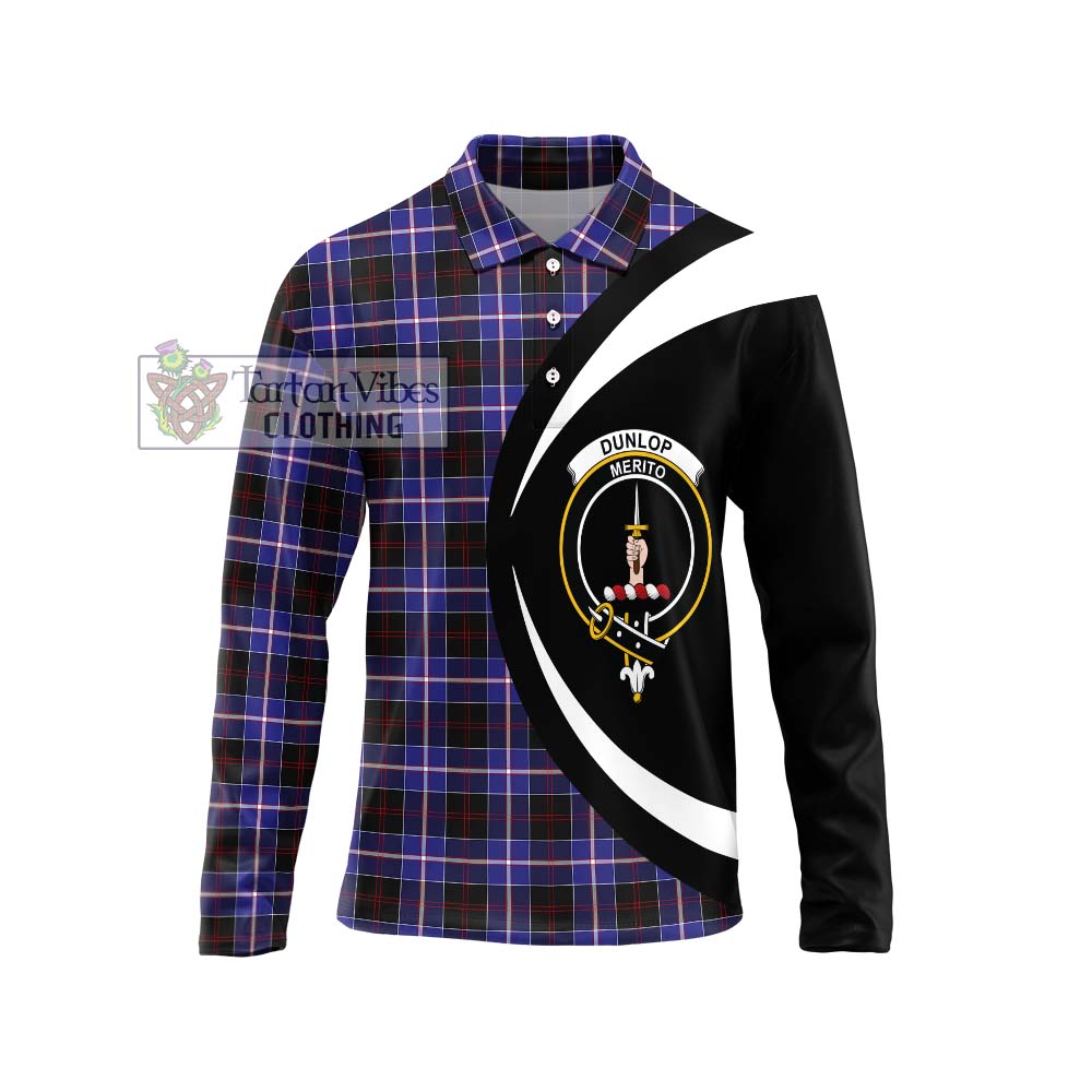 Dunlop Modern Tartan Long Sleeve Polo Shirt with Family Crest Circle Style Unisex - Tartan Vibes Clothing