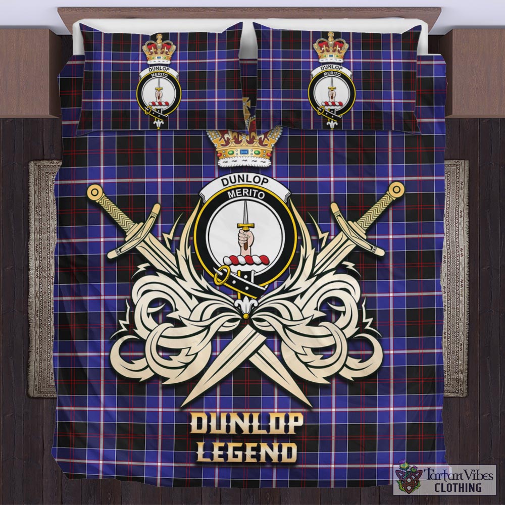 Tartan Vibes Clothing Dunlop Modern Tartan Bedding Set with Clan Crest and the Golden Sword of Courageous Legacy