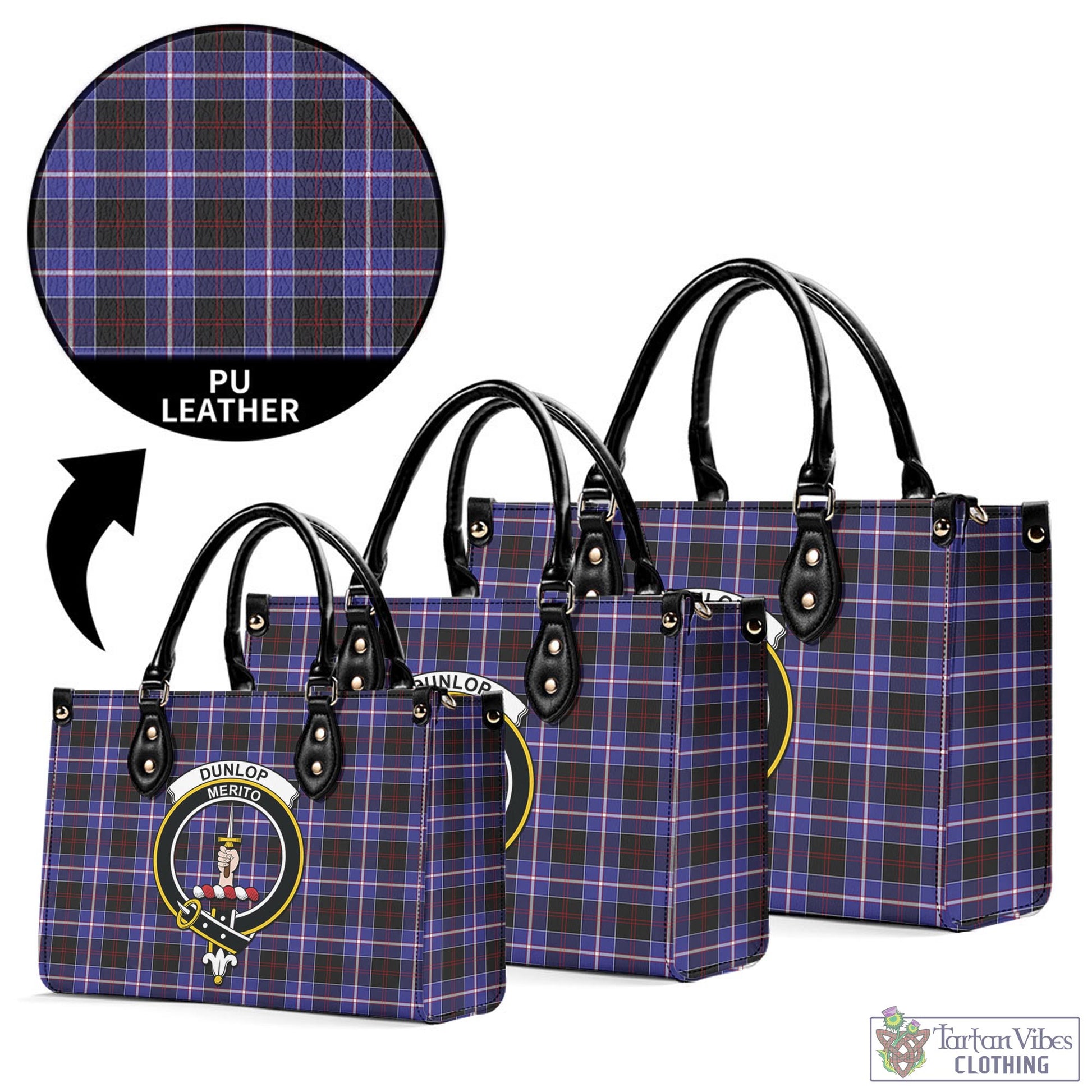 Tartan Vibes Clothing Dunlop Modern Tartan Luxury Leather Handbags with Family Crest