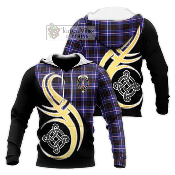 Dunlop Modern Tartan Knitted Hoodie with Family Crest and Celtic Symbol Style