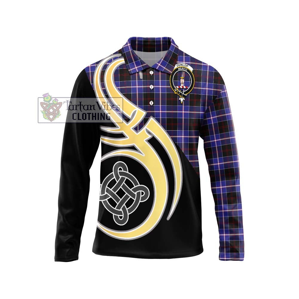 Dunlop Modern Tartan Long Sleeve Polo Shirt with Family Crest and Celtic Symbol Style Unisex - Tartan Vibes Clothing