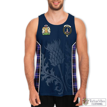Dunlop Modern Tartan Men's Tanks Top with Family Crest and Scottish Thistle Vibes Sport Style