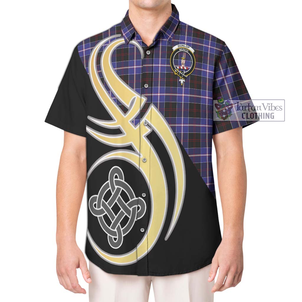 Dunlop Modern Tartan Short Sleeve Button Shirt with Family Crest and Celtic Symbol Style Kid - Tartan Vibes Clothing