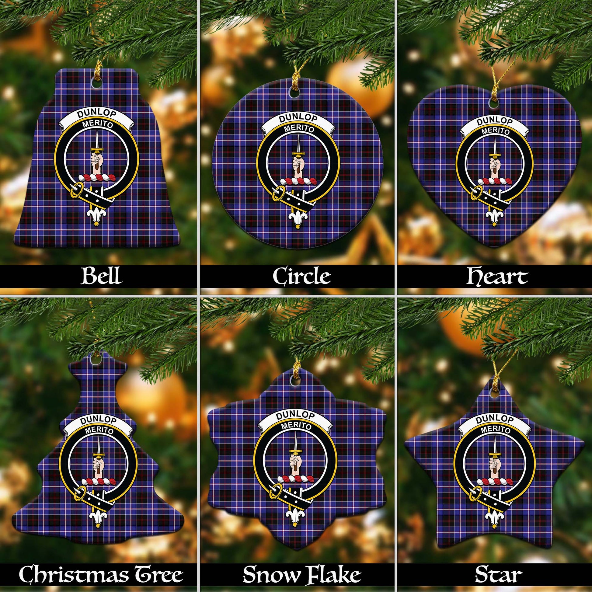 Dunlop Modern Tartan Christmas Ornaments with Family Crest - Tartanvibesclothing