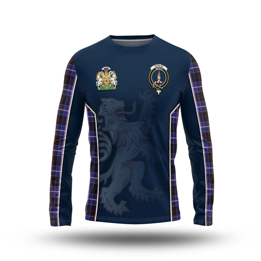 Dunlop Modern Tartan Long Sleeve T-Shirt with Family Crest and Lion Rampant Vibes Sport Style Unisex - Tartan Vibes Clothing