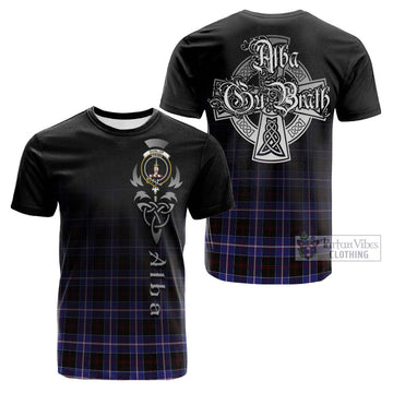 Dunlop Modern Tartan Cotton T-shirt Featuring Alba Gu Brath Family Crest Celtic Inspired