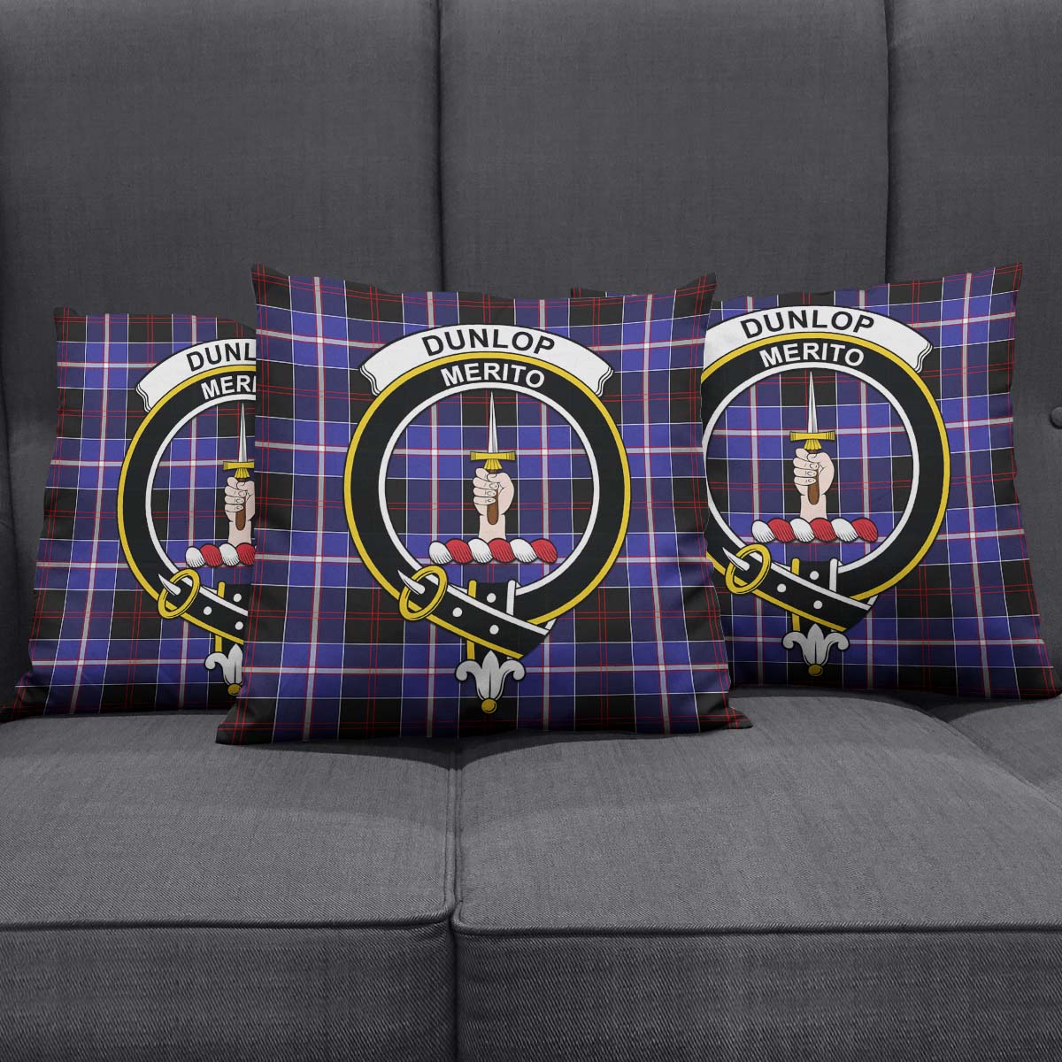 Dunlop Modern Tartan Pillow Cover with Family Crest Square Pillow Cover - Tartanvibesclothing