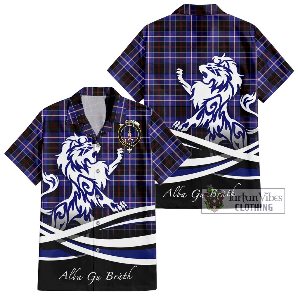 Dunlop Modern Tartan Short Sleeve Button Shirt with Alba Gu Brath Regal Lion Emblem Kid - Tartanvibesclothing Shop