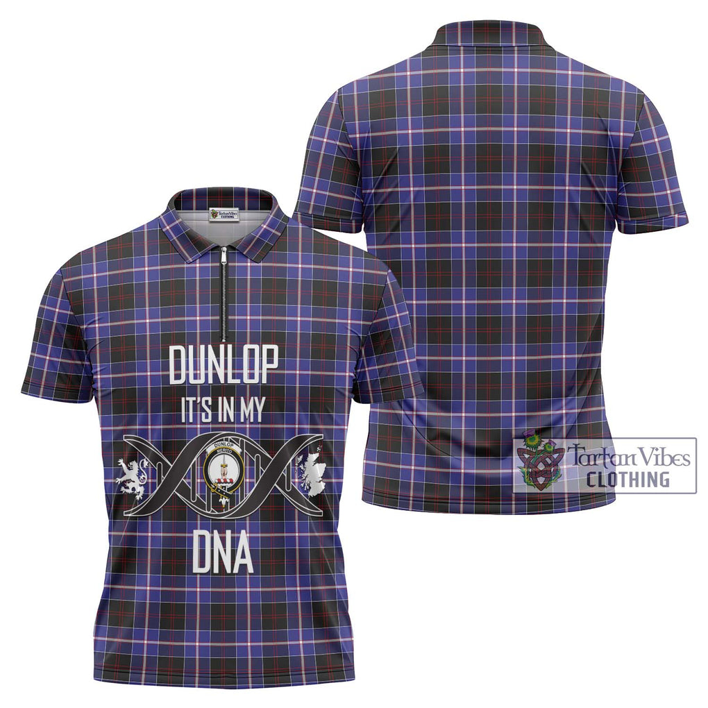 Dunlop Modern Tartan Zipper Polo Shirt with Family Crest DNA In Me Style Unisex - Tartanvibesclothing Shop