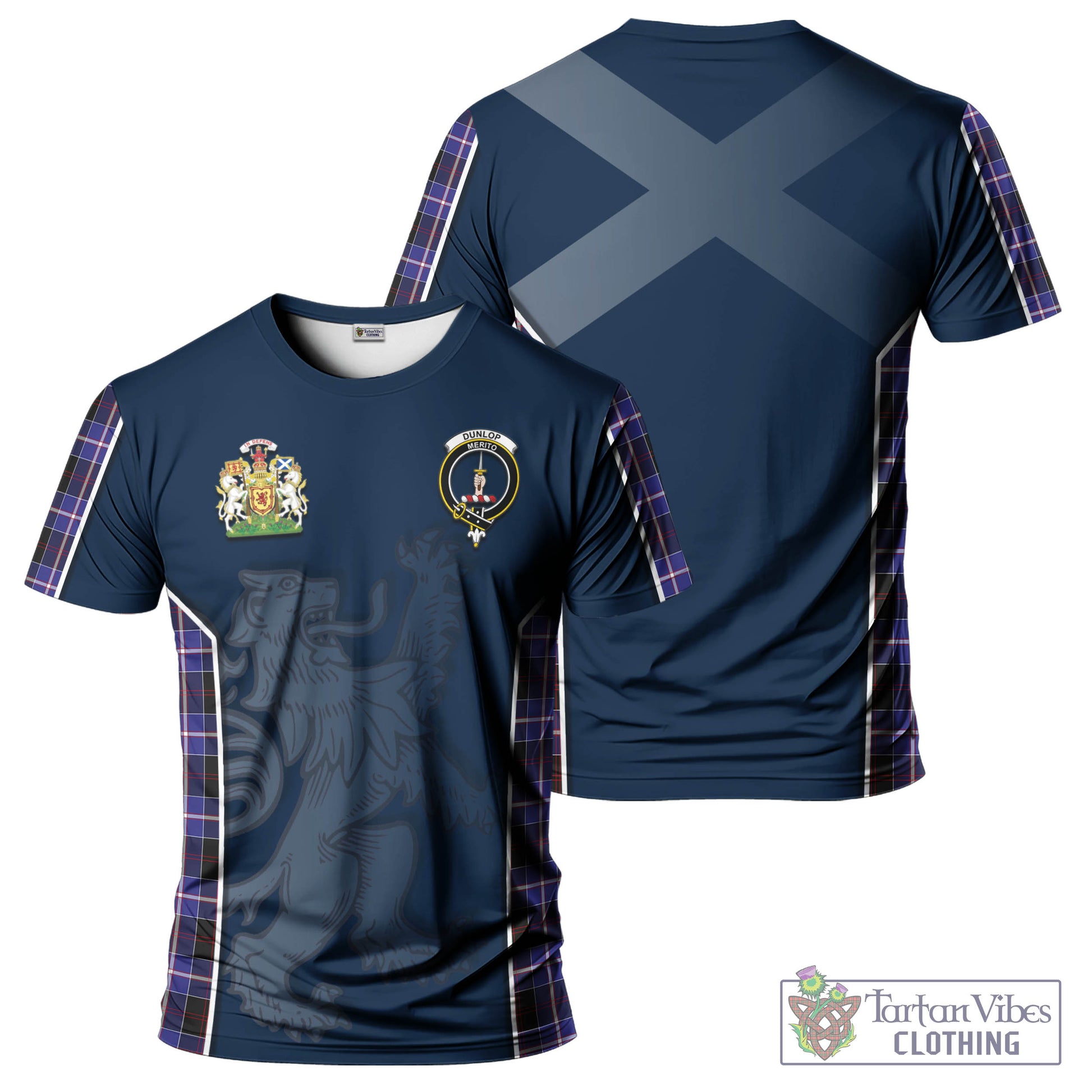 Tartan Vibes Clothing Dunlop Modern Tartan T-Shirt with Family Crest and Lion Rampant Vibes Sport Style