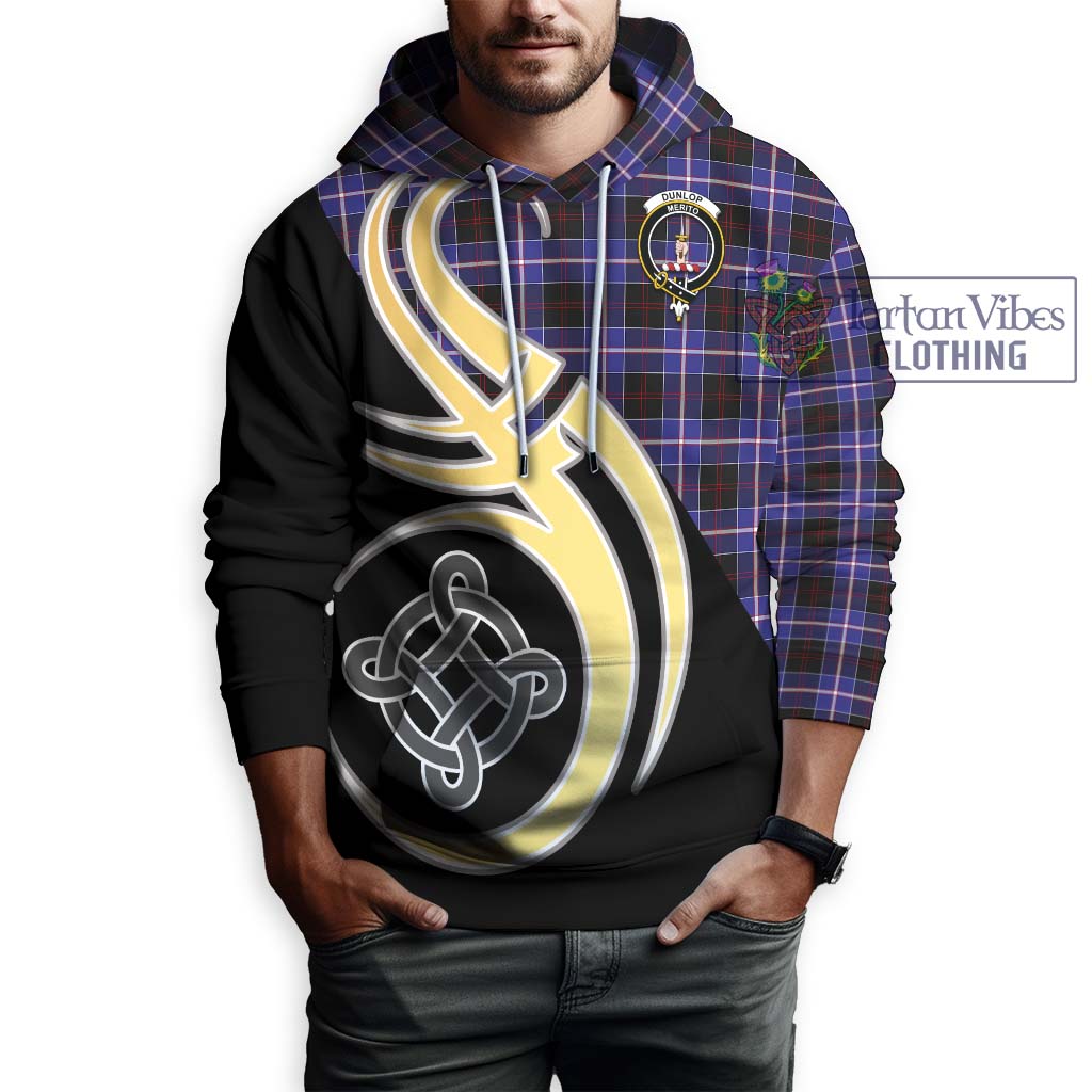 Dunlop Modern Tartan Hoodie with Family Crest and Celtic Symbol Style Zip Hoodie - Tartan Vibes Clothing