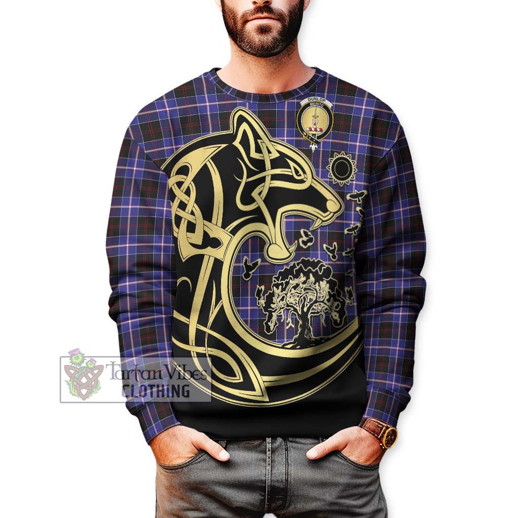 Dunlop Modern Tartan Sweatshirt with Family Crest Celtic Wolf Style Unisex - Tartan Vibes Clothing