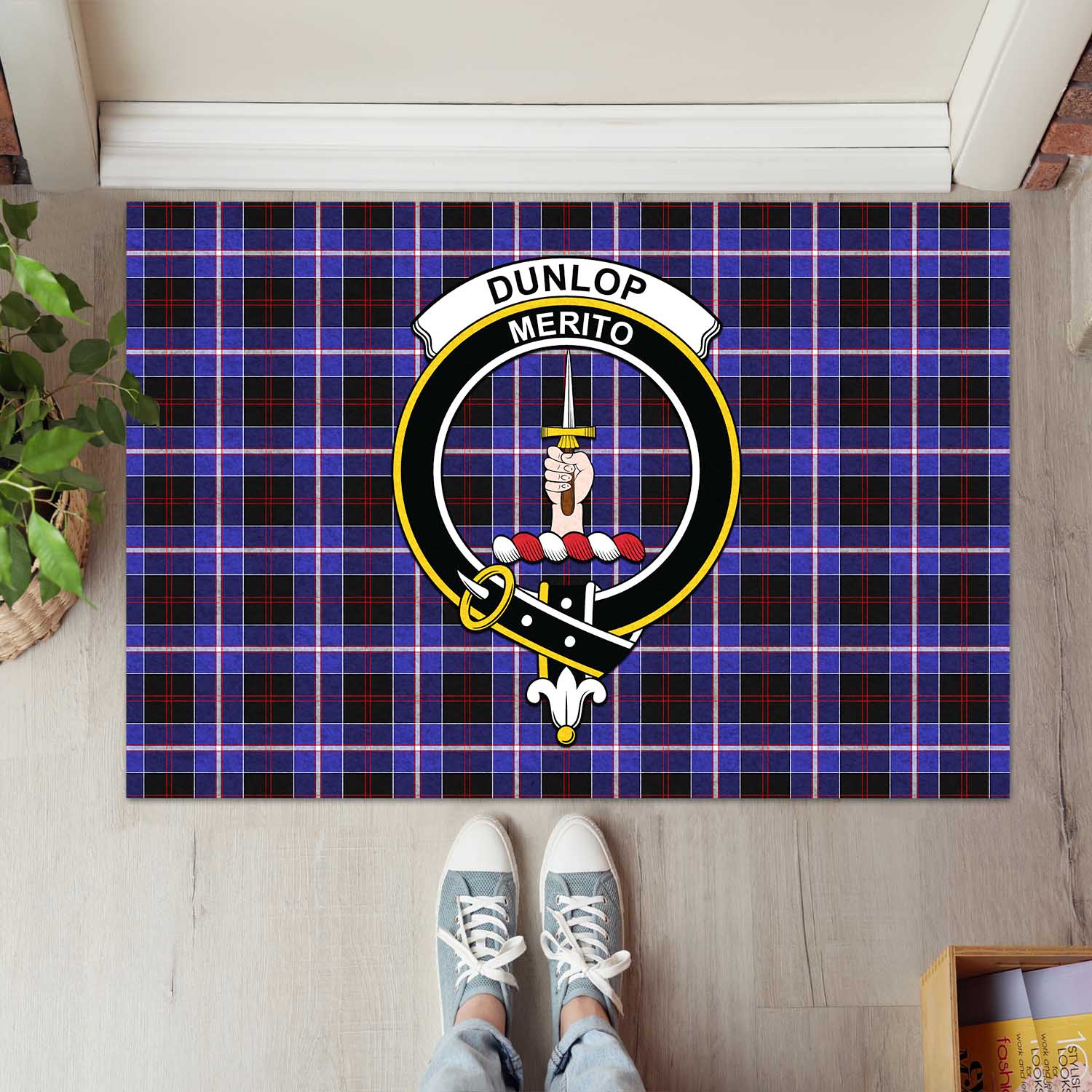 Dunlop Modern Tartan Door Mat with Family Crest - Tartanvibesclothing