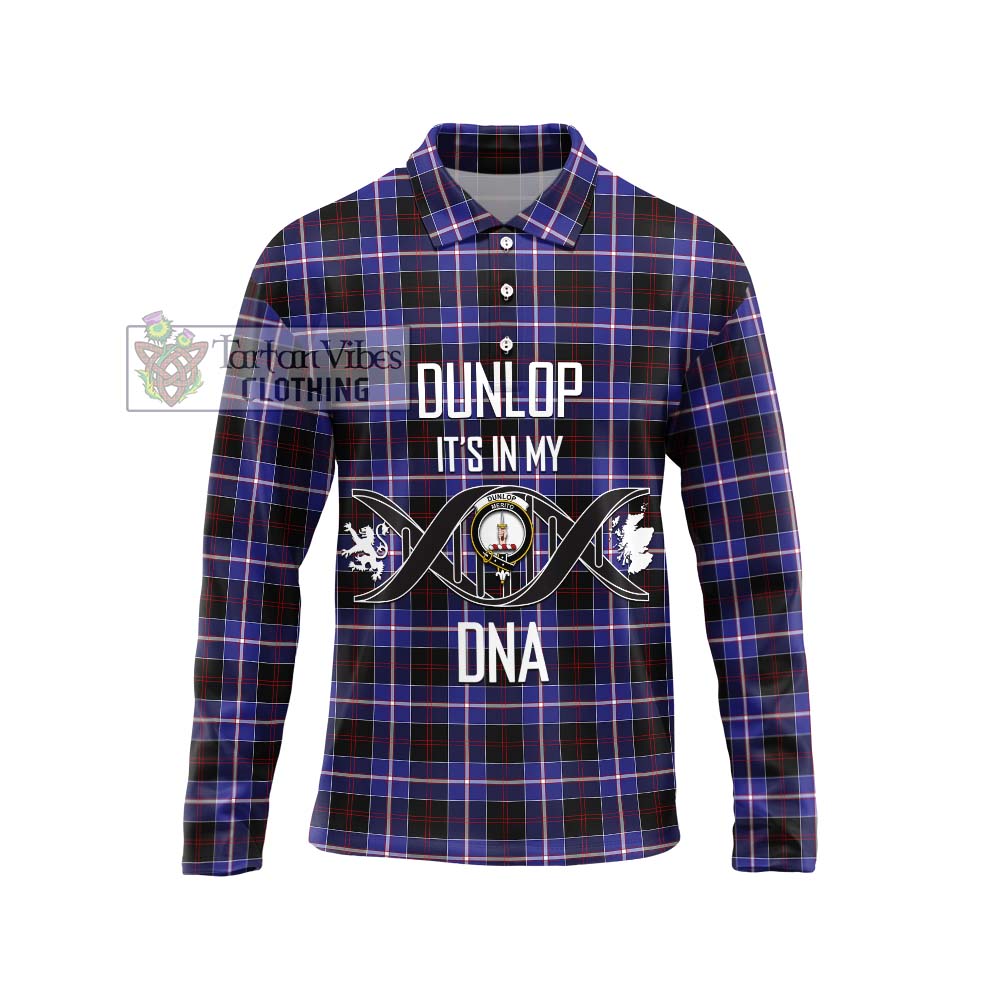 Dunlop Modern Tartan Long Sleeve Polo Shirt with Family Crest DNA In Me Style Unisex - Tartanvibesclothing Shop