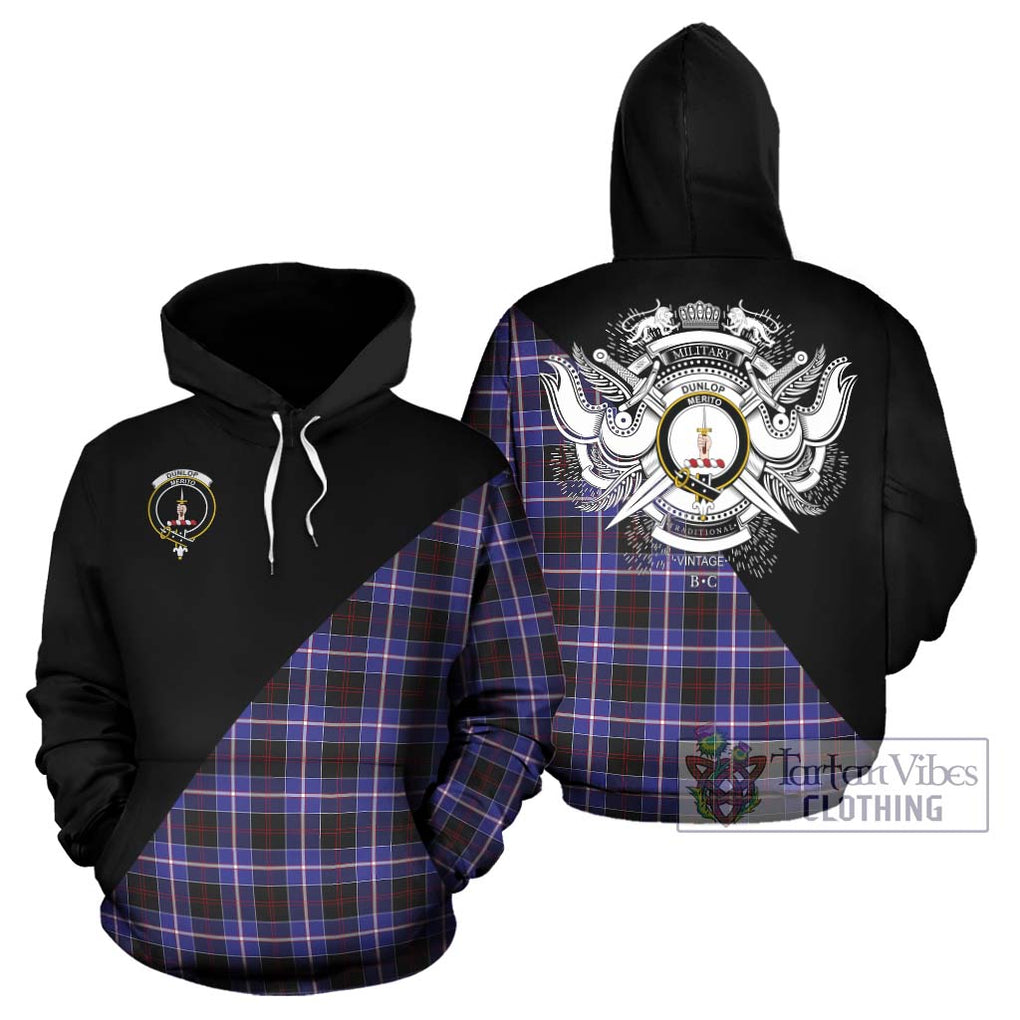 Dunlop Modern Tartan Hoodie with Family Crest and Military Logo Style Zip Hoodie - Tartanvibesclothing Shop