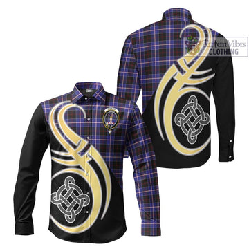 Dunlop Modern Tartan Long Sleeve Button Shirt with Family Crest and Celtic Symbol Style