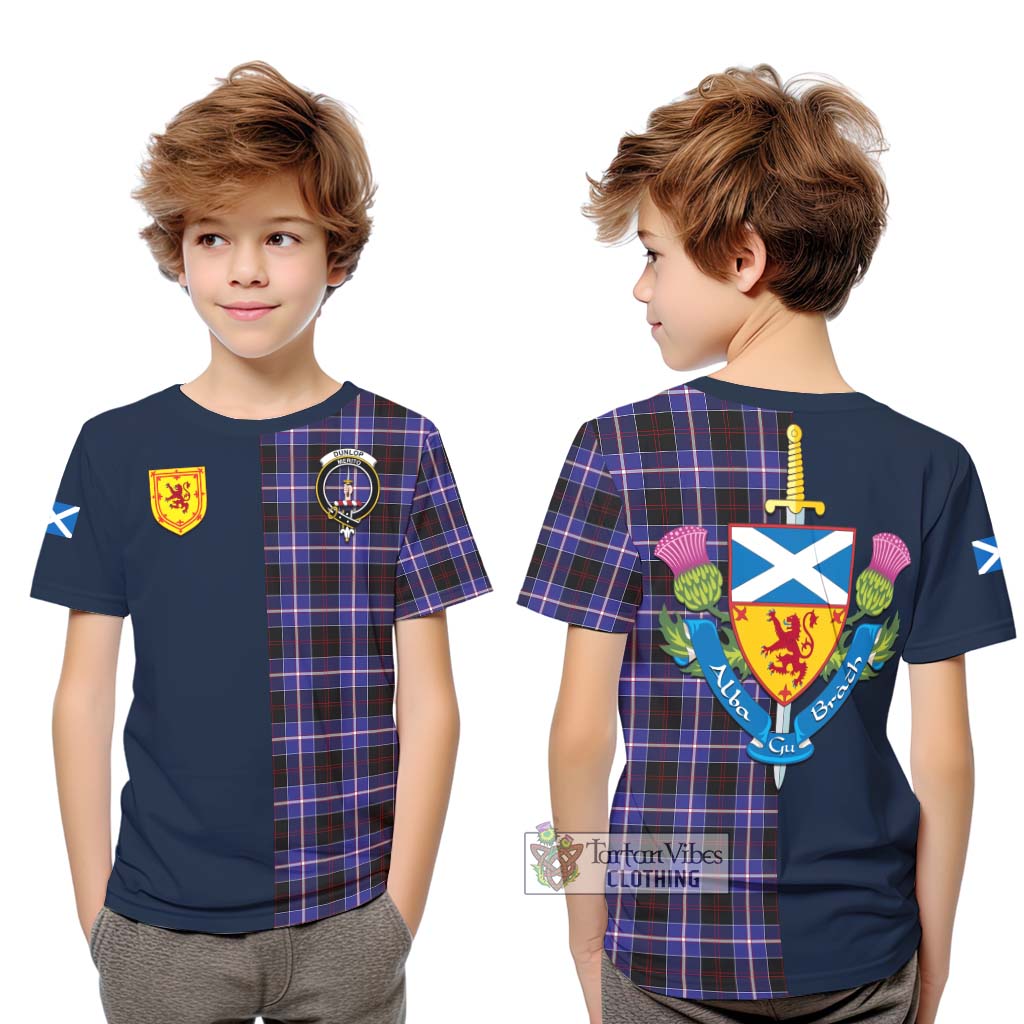 Tartan Vibes Clothing Dunlop Modern Tartan Kid T-Shirt with Scottish Lion Royal Arm Half Style