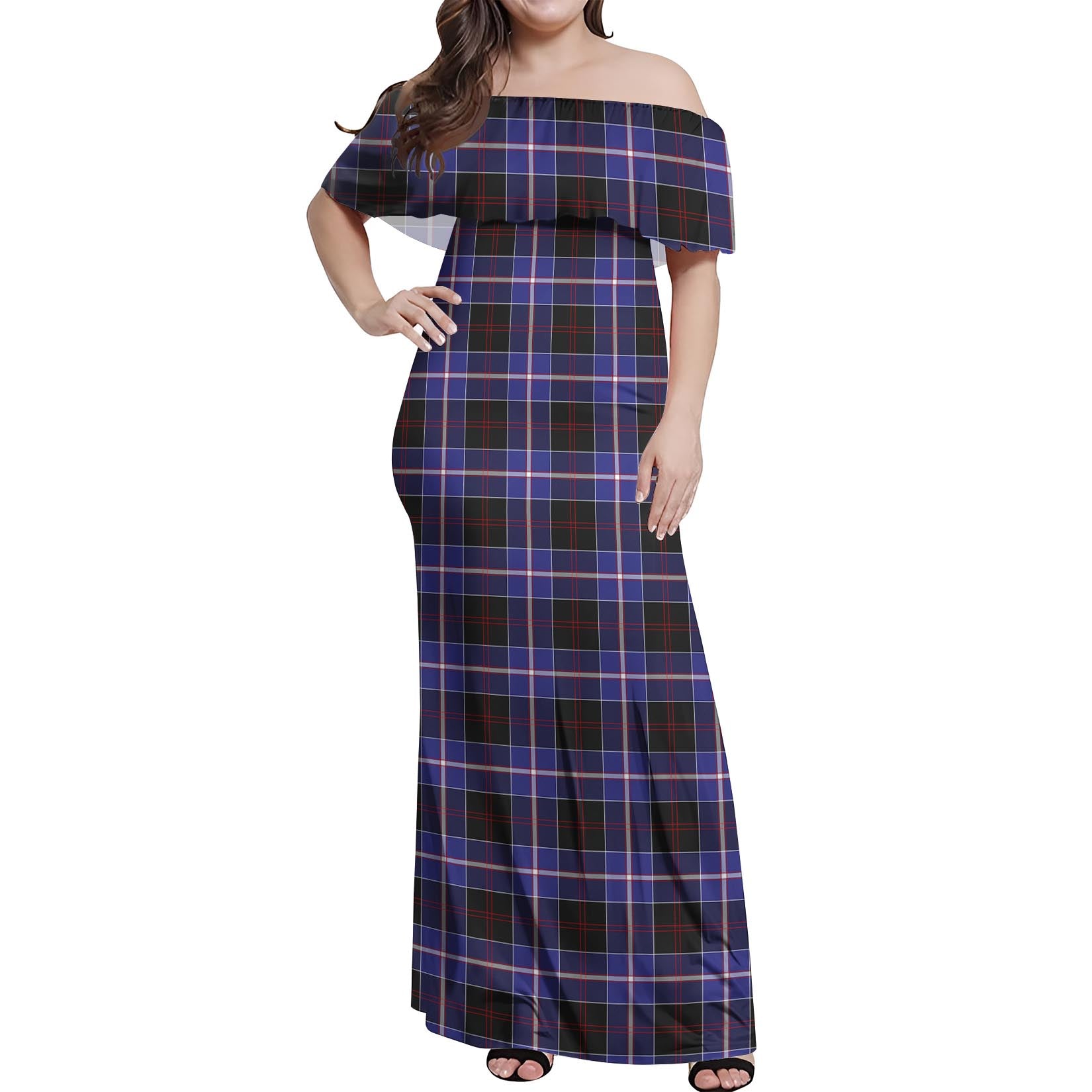 Dunlop Modern Tartan Off Shoulder Long Dress Women's Dress - Tartanvibesclothing