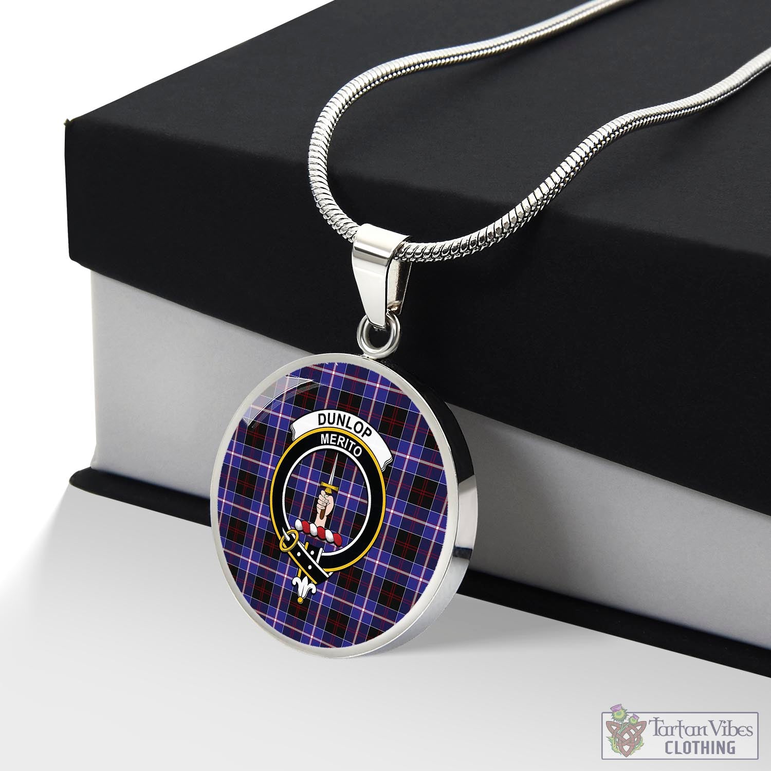 Tartan Vibes Clothing Dunlop Modern Tartan Circle Necklace with Family Crest