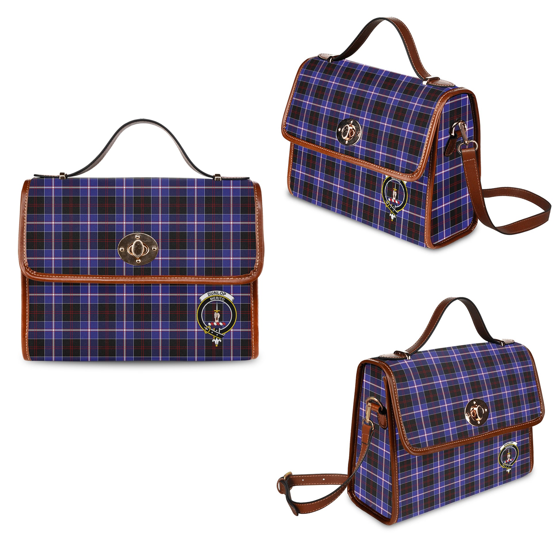 dunlop-modern-tartan-leather-strap-waterproof-canvas-bag-with-family-crest