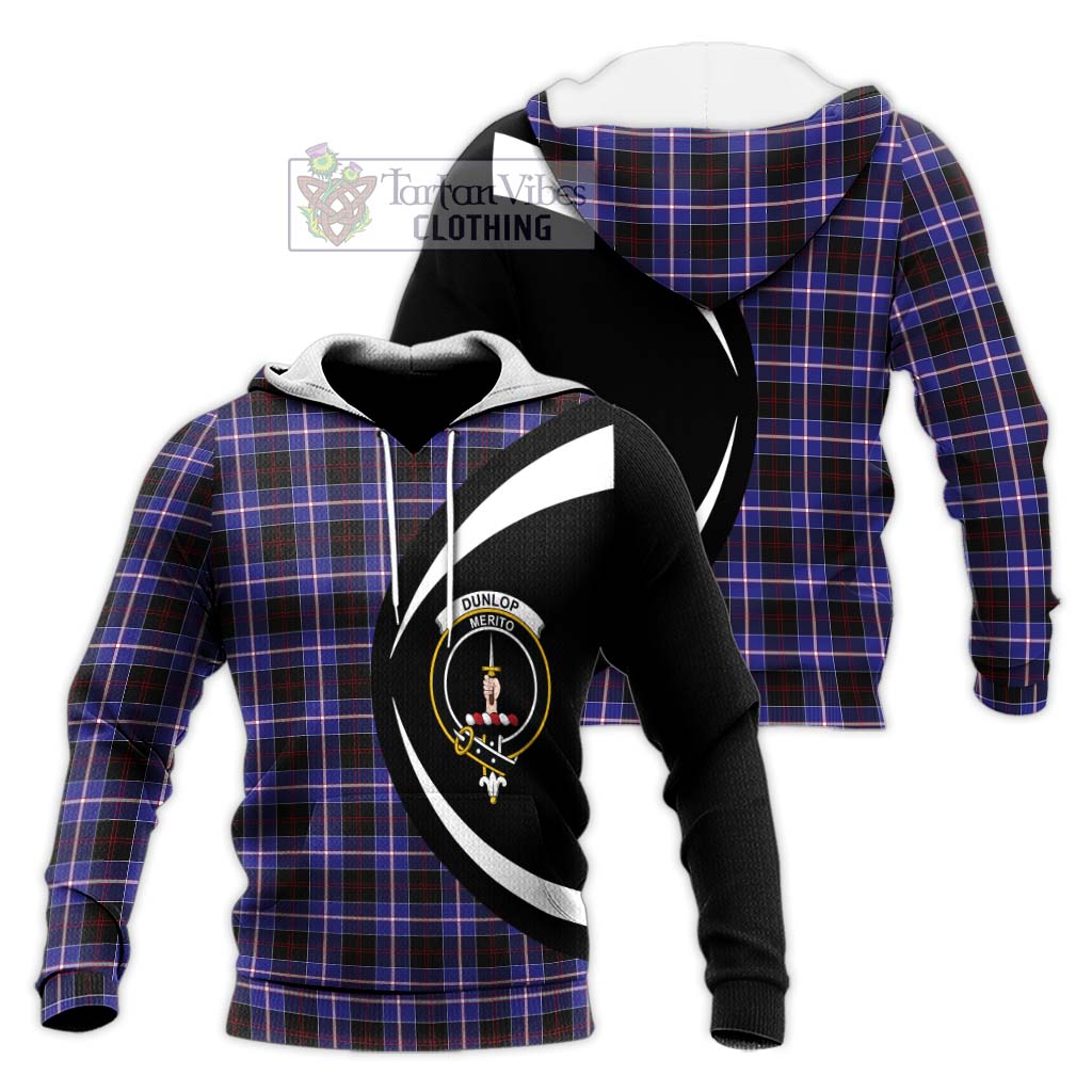 Dunlop Modern Tartan Knitted Hoodie with Family Crest Circle Style Unisex Knitted Pullover Hoodie - Tartan Vibes Clothing