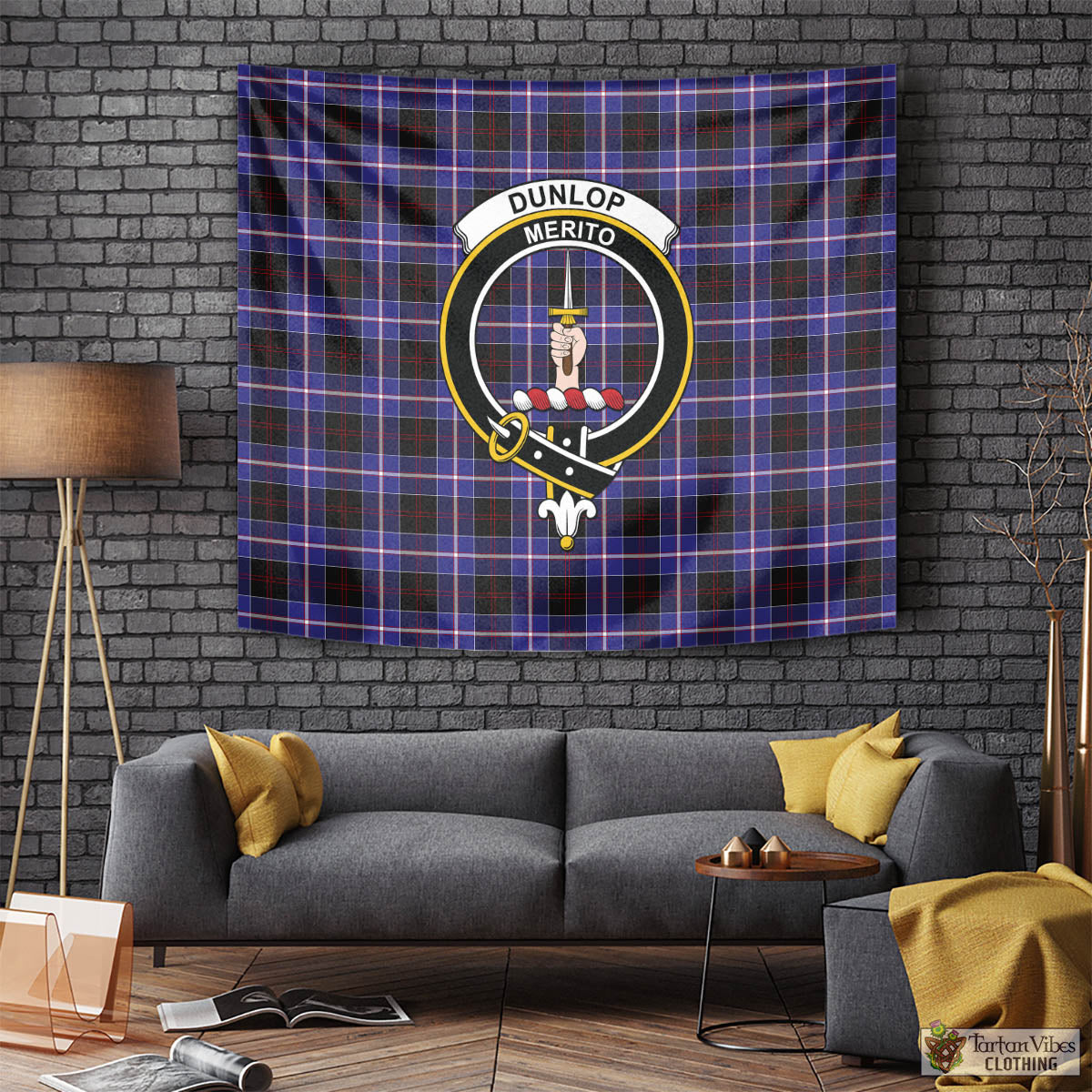 Tartan Vibes Clothing Dunlop Modern Tartan Tapestry Wall Hanging and Home Decor for Room with Family Crest