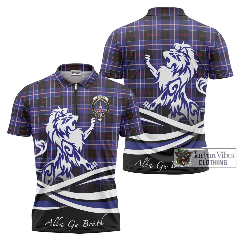 Dunlop Modern Tartan Zipper Polo Shirt with Alba Gu Brath Regal Lion Emblem Unisex - Tartanvibesclothing Shop