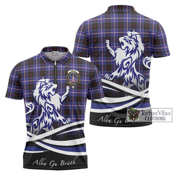 Dunlop Modern Tartan Zipper Polo Shirt with Alba Gu Brath Regal Lion Emblem