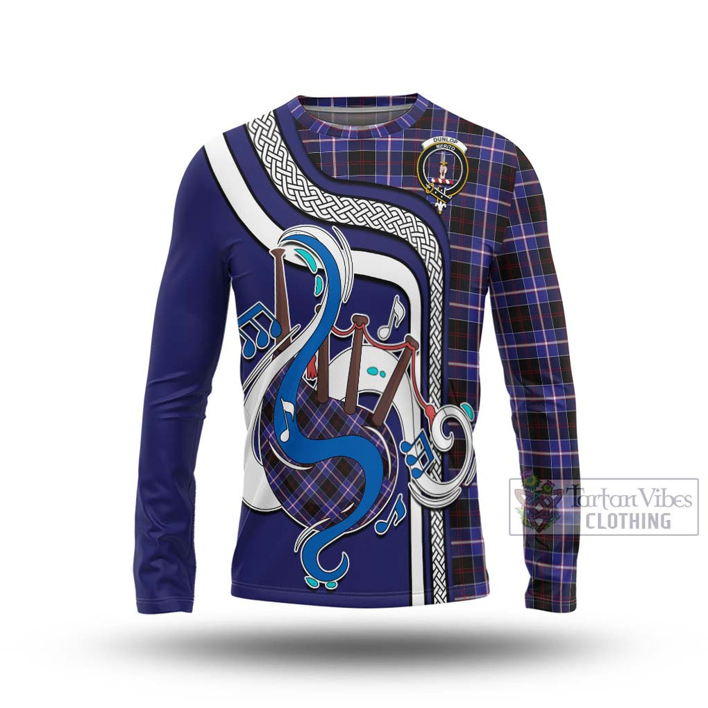 Tartan Vibes Clothing Dunlop Modern Tartan Long Sleeve T-Shirt with Epic Bagpipe Style