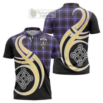 Dunlop Modern Tartan Zipper Polo Shirt with Family Crest and Celtic Symbol Style