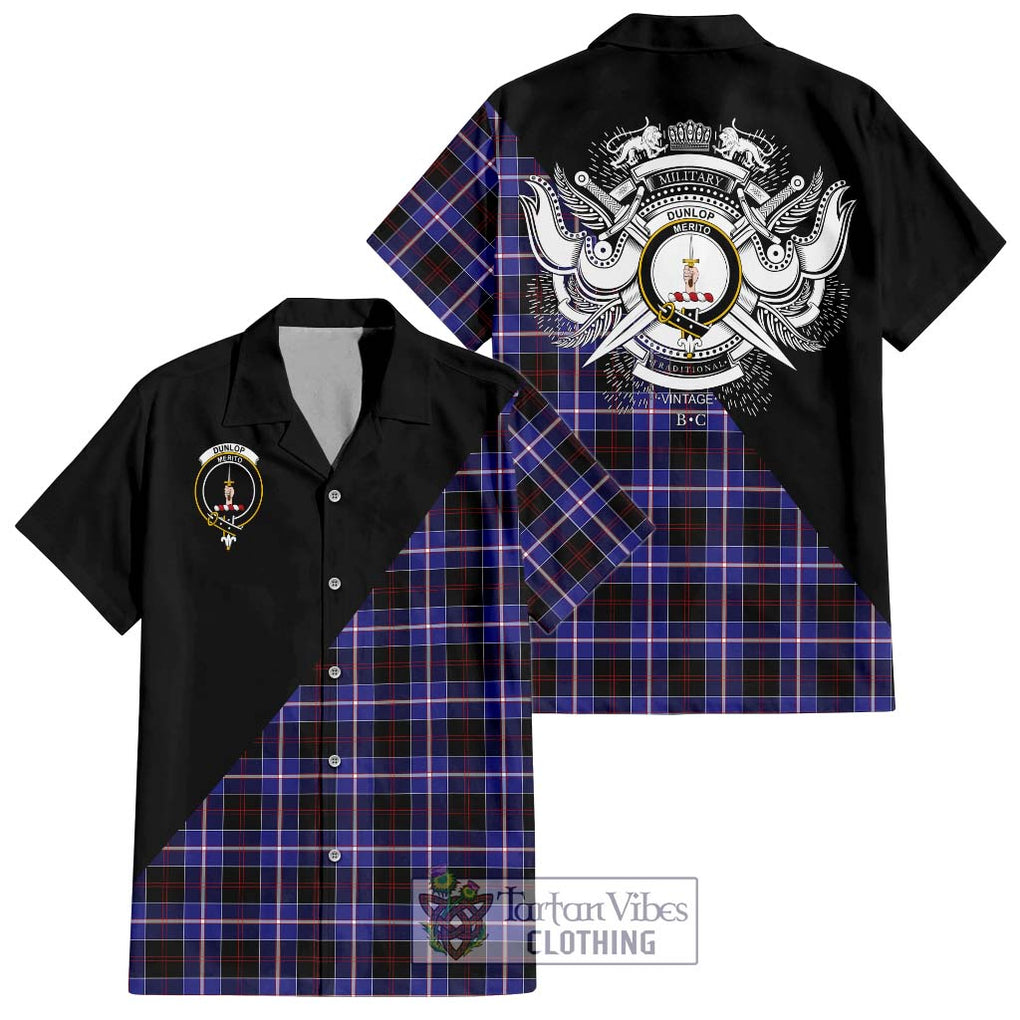 Dunlop Modern Tartan Short Sleeve Button Shirt with Family Crest and Military Logo Style Kid - Tartanvibesclothing Shop