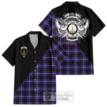 Dunlop Modern Tartan Short Sleeve Button Shirt with Family Crest and Military Logo Style