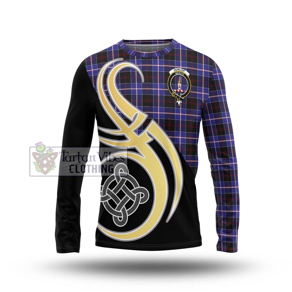 Dunlop Modern Tartan Long Sleeve T-Shirt with Family Crest and Celtic Symbol Style Unisex - Tartan Vibes Clothing