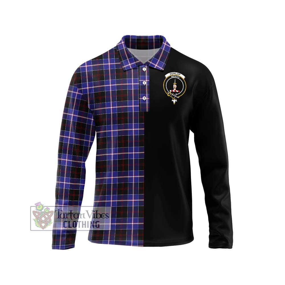 Dunlop Modern Tartan Long Sleeve Polo Shirt with Family Crest and Half Of Me Style Unisex - Tartanvibesclothing Shop