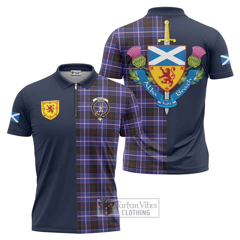 Tartan Vibes Clothing Dunlop Modern Tartan Zipper Polo Shirt with Scottish Lion Royal Arm Half Style