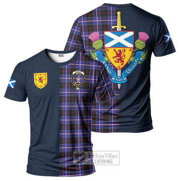 Dunlop Modern Tartan T-Shirt Alba with Scottish Lion Royal Arm Half Style