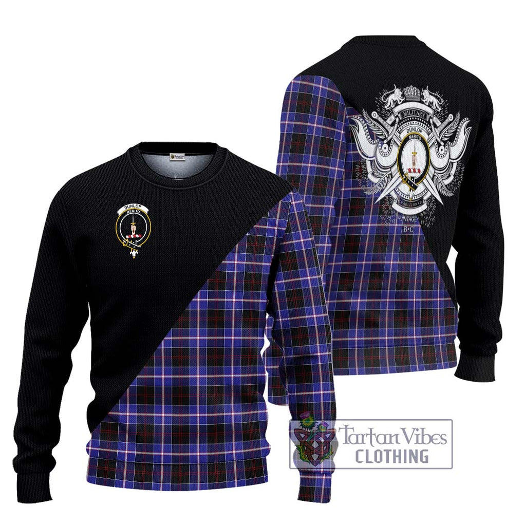 Dunlop Modern Tartan Knitted Sweater with Family Crest and Military Logo Style Unisex - Tartanvibesclothing Shop