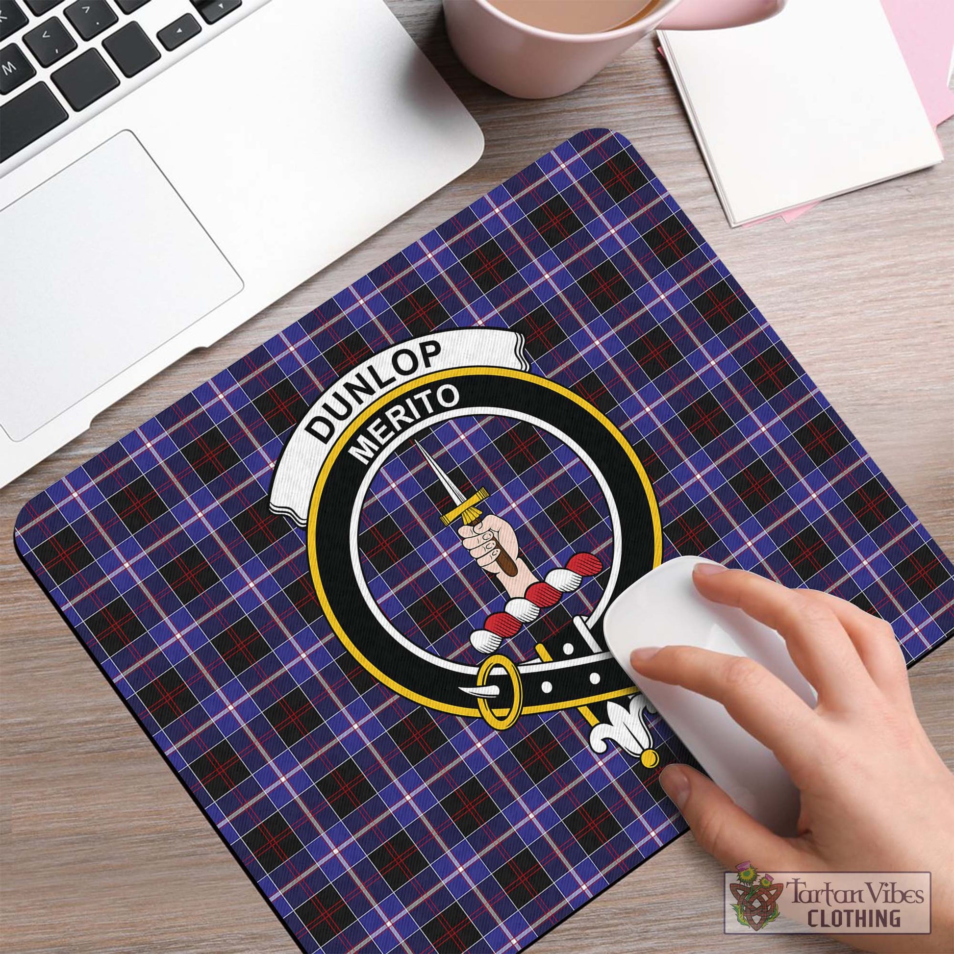 Tartan Vibes Clothing Dunlop Modern Tartan Mouse Pad with Family Crest